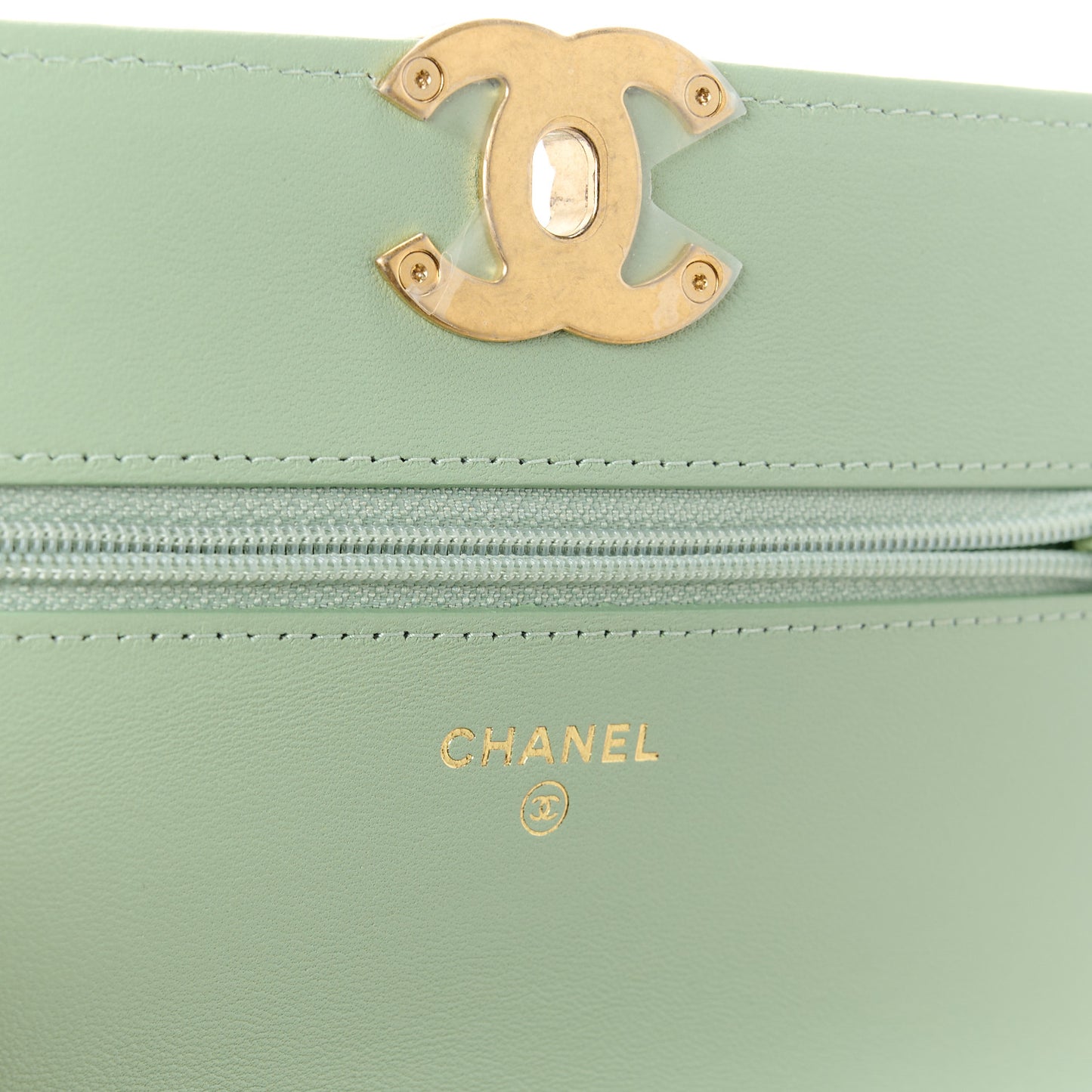 Lambskin Quilted Chanel 19 Wallet On Chain WOC Light Green