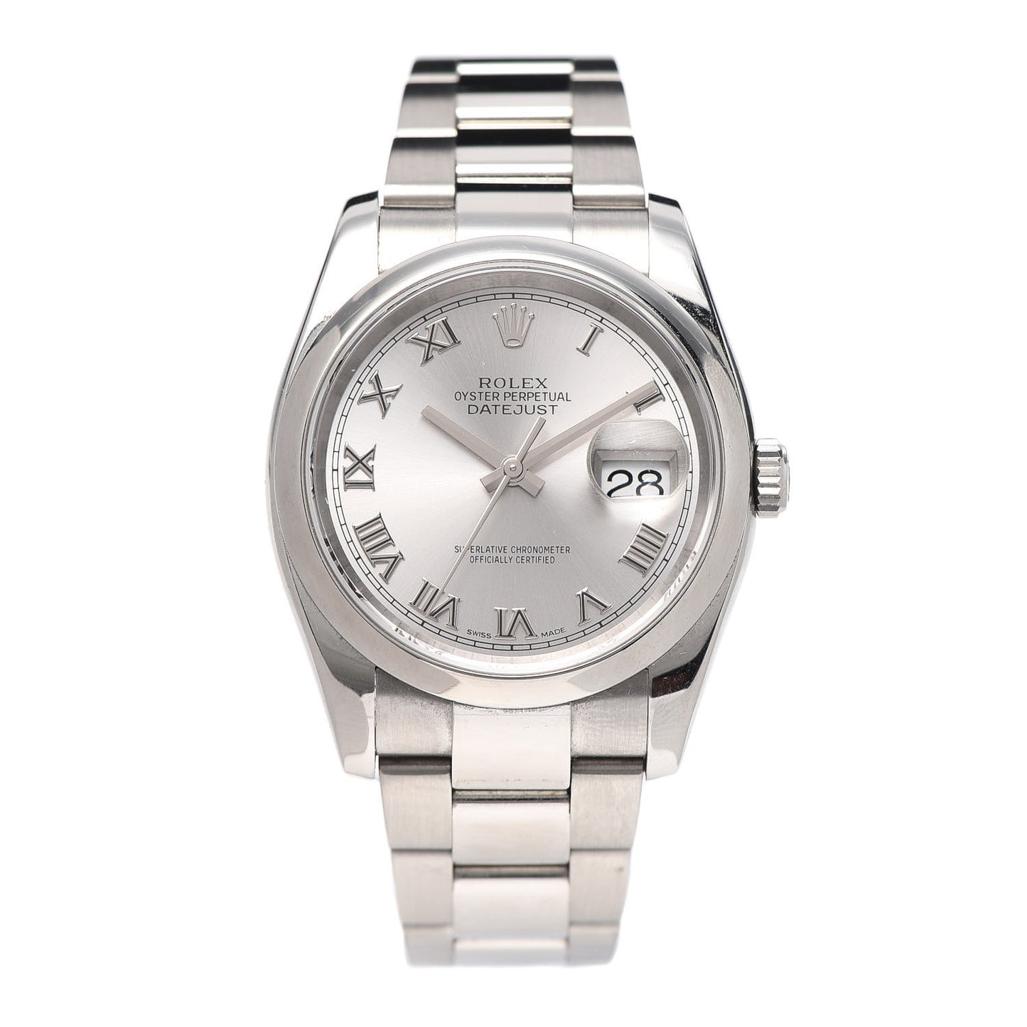 Stainless Steel 36mm Oyster Perpetual Datejust Watch Silver Roman 116000