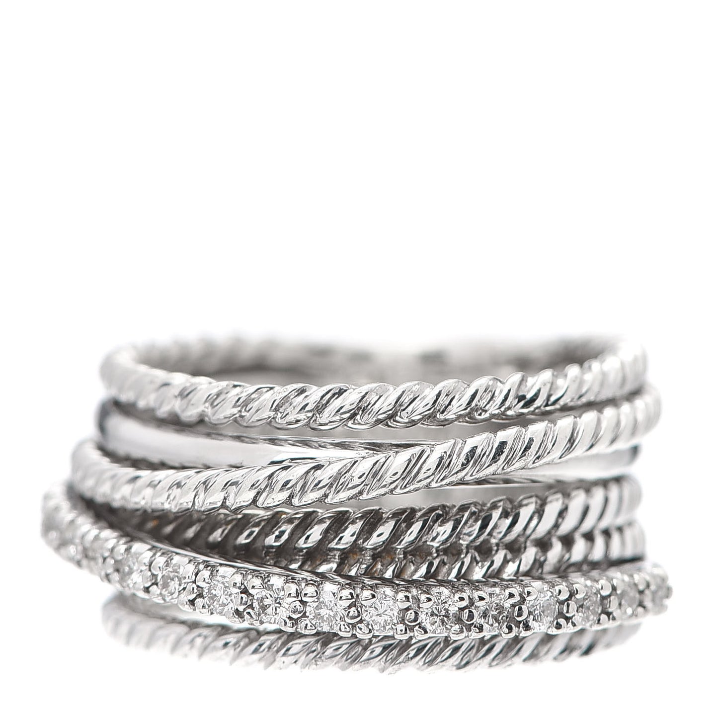 Sterling Silver 14K White Gold Diamond 11mm Wide Crossover Cable Ring 51 5.75