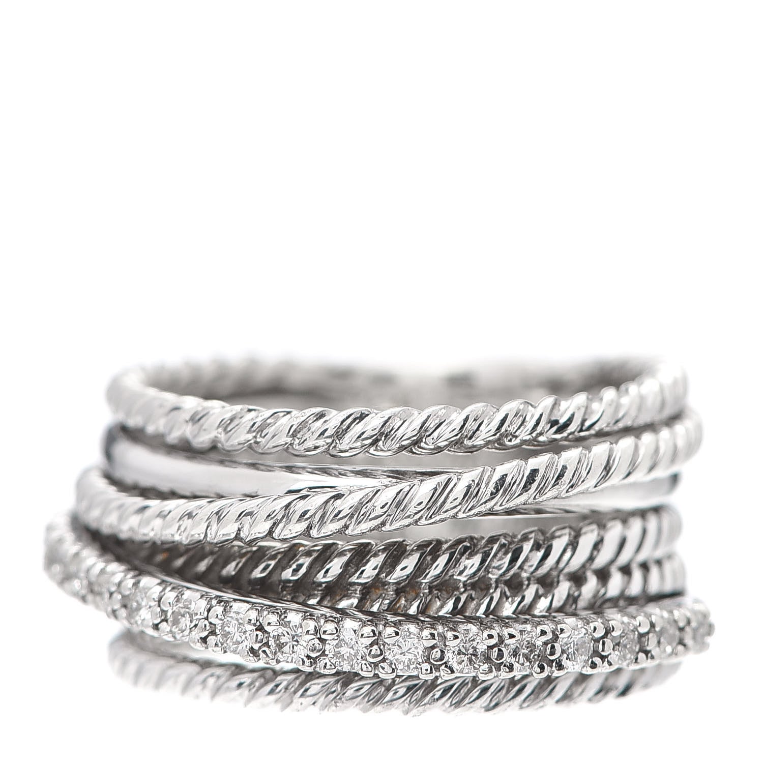 David Yurman Sterling Silver 14K White Gold Diamond 11mm Wide Crossover Cable Ring 51 5.75 1 of 4