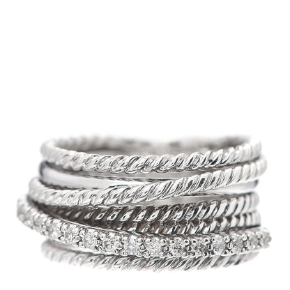 David Yurman Sterling Silver 14K White Gold Diamond 11mm Wide Crossover Cable Ring 51 5.75 1 of 4