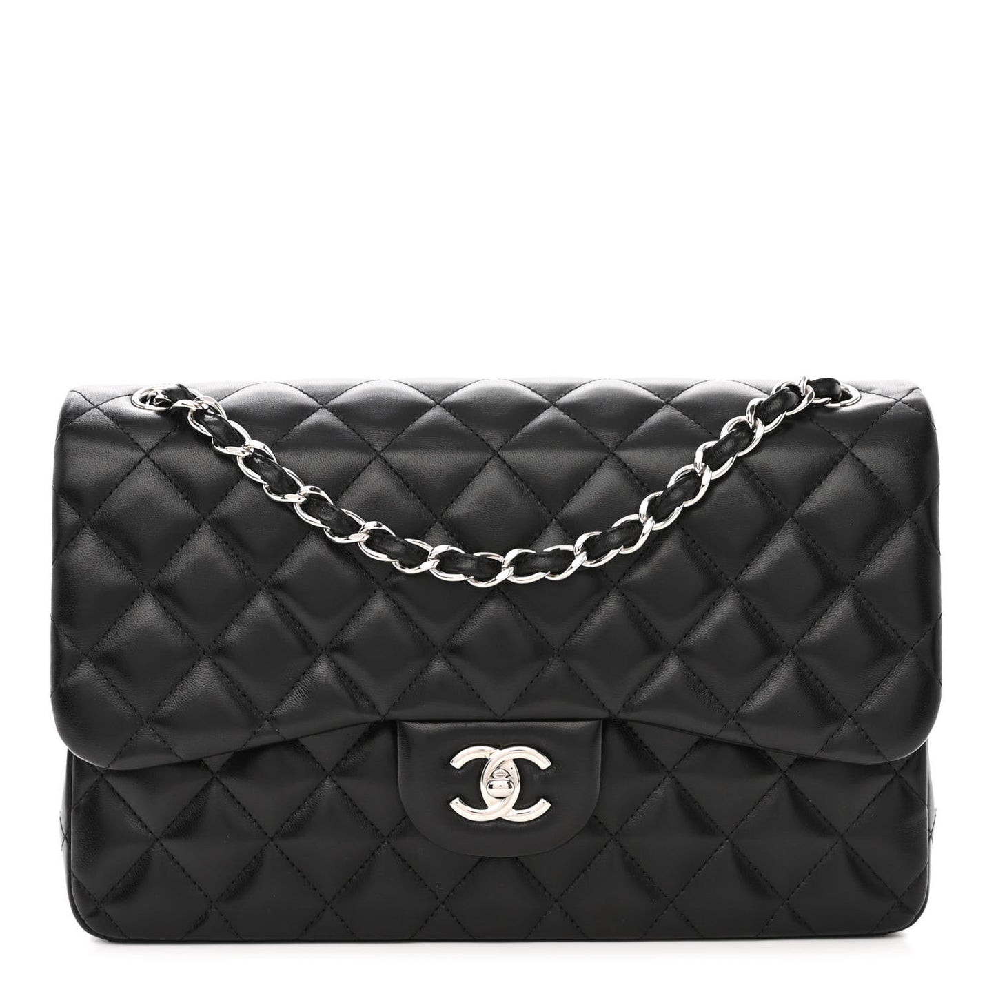 Lambskin Quilted Jumbo Double Flap Black