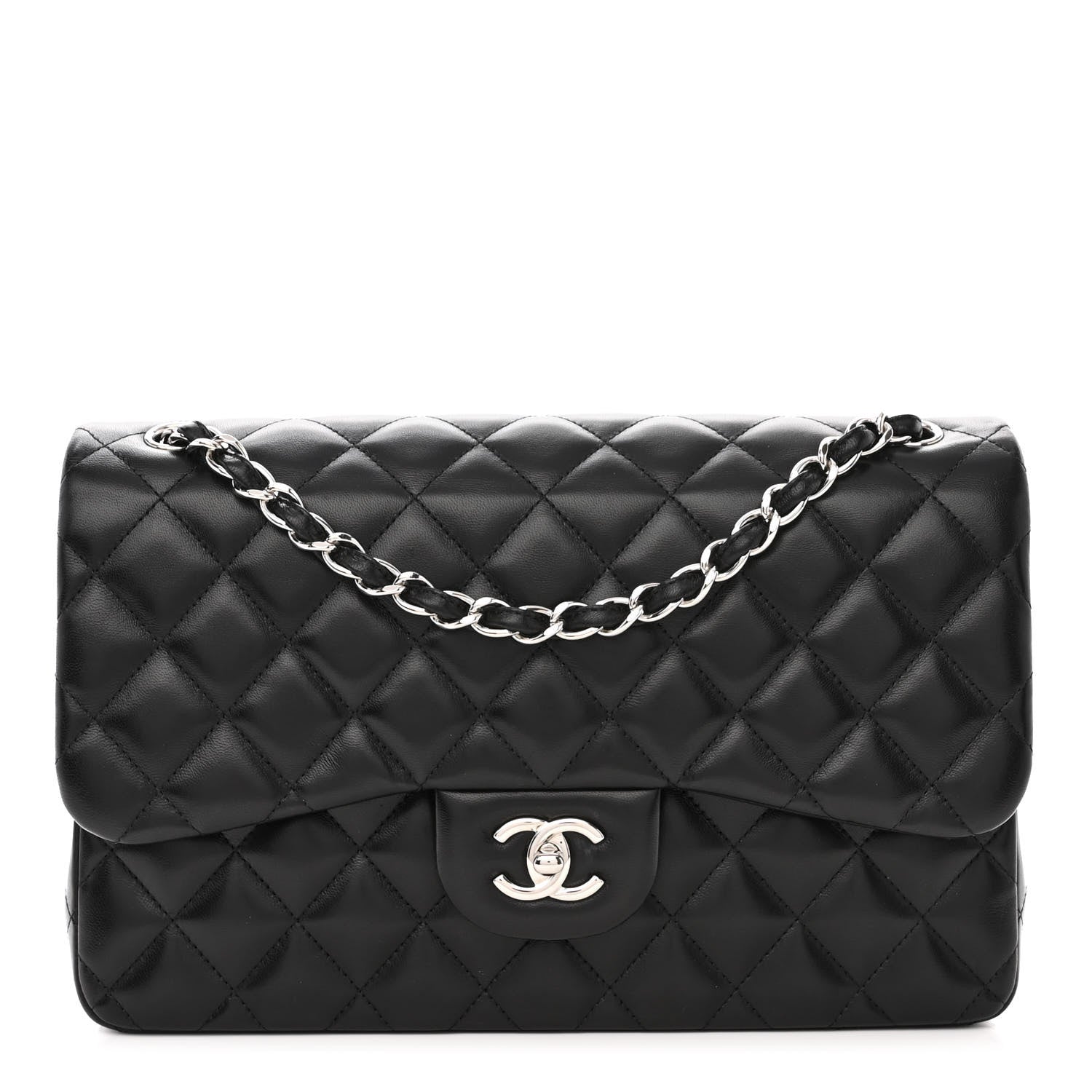 Chanel Lambskin Quilted Jumbo Double Flap Black 1 of 14