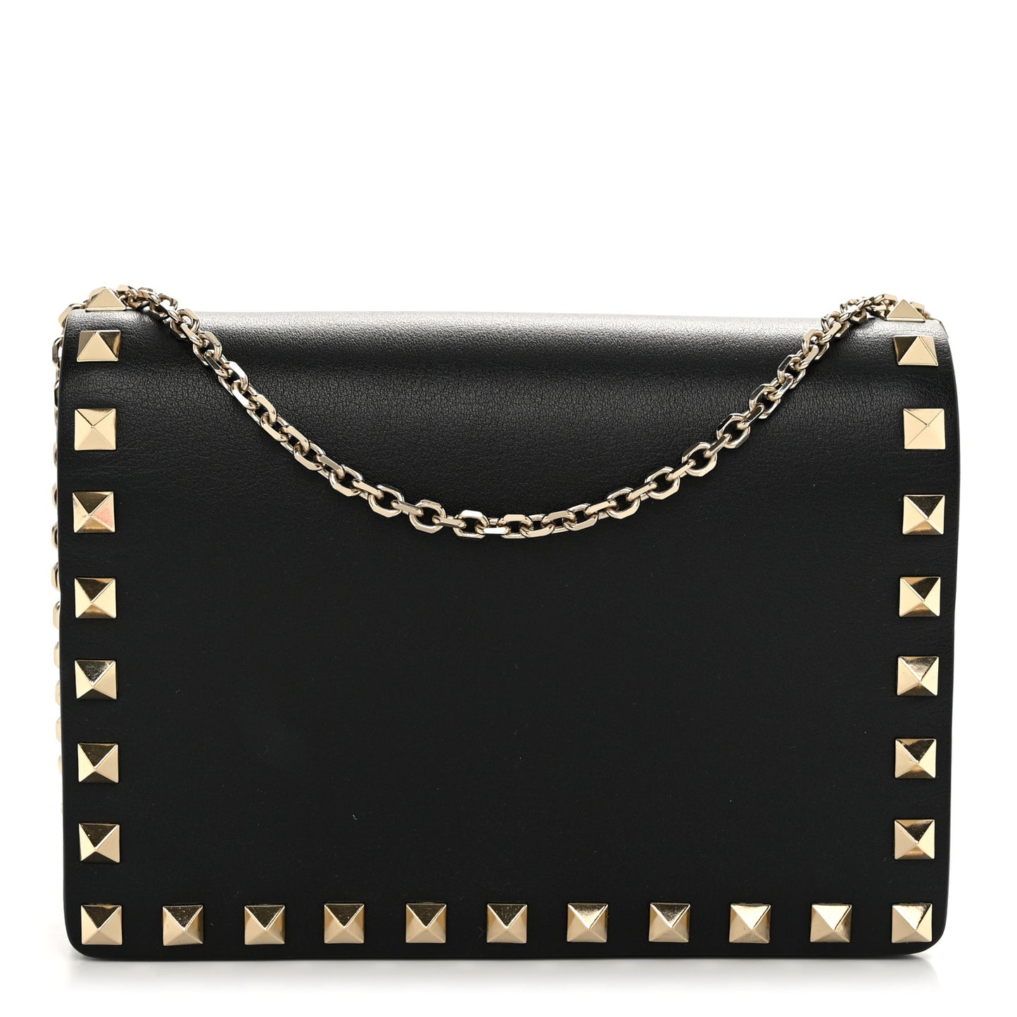 Calfskin Rockstud Wallet On Chain Black
