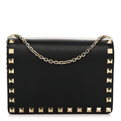 Valentino Garavani Calfskin Rockstud Wallet On Chain Black 1 of 10