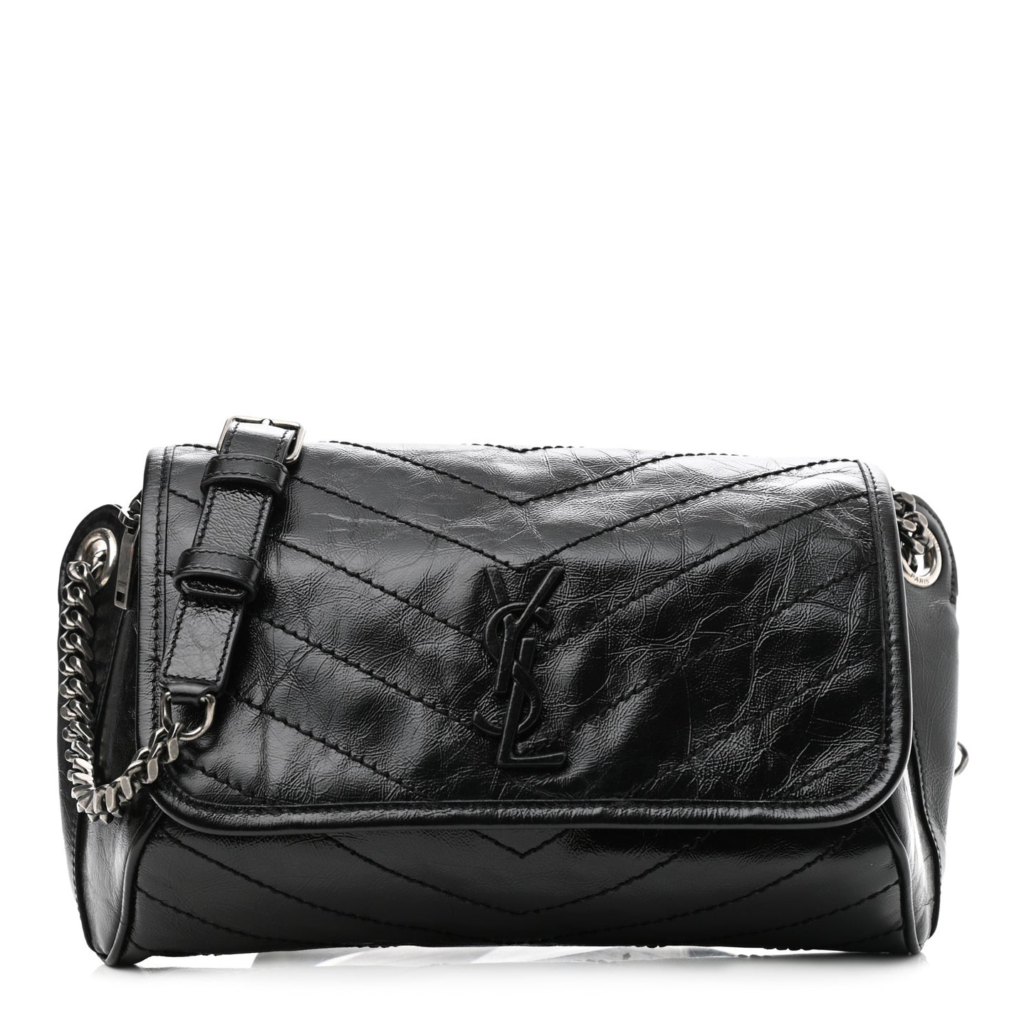 Crinkled Calfskin Matelasse Monogram Niki Body Bag Black