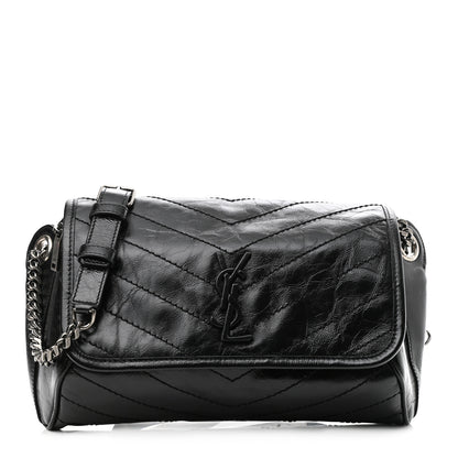 Saint Laurent Crinkled Calfskin Matelasse Monogram Niki Body Bag Black 1 of 10