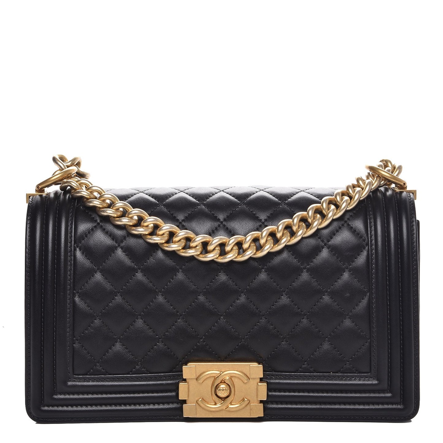 Lambskin Quilted Medium Boy Flap Black