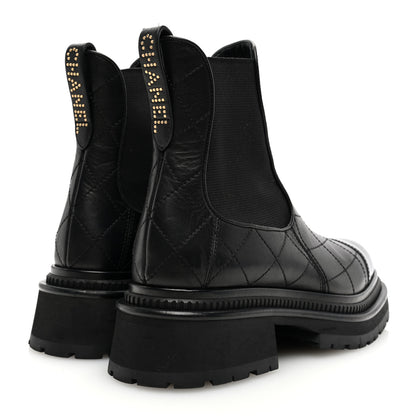 Chanel Calfskin Patent Cap Toe Quilted Short Boots 35.5 Black 4 of 9