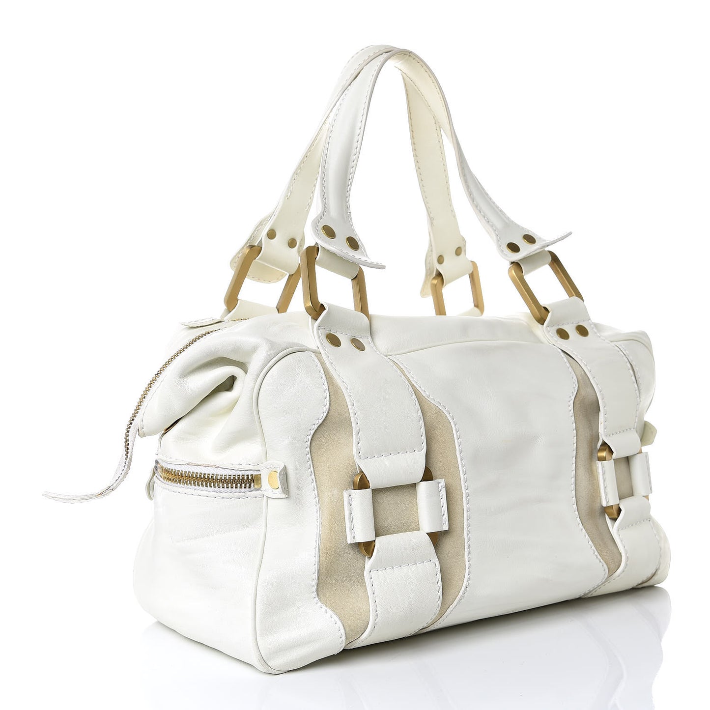Calfskin Suede Malena Satchel White