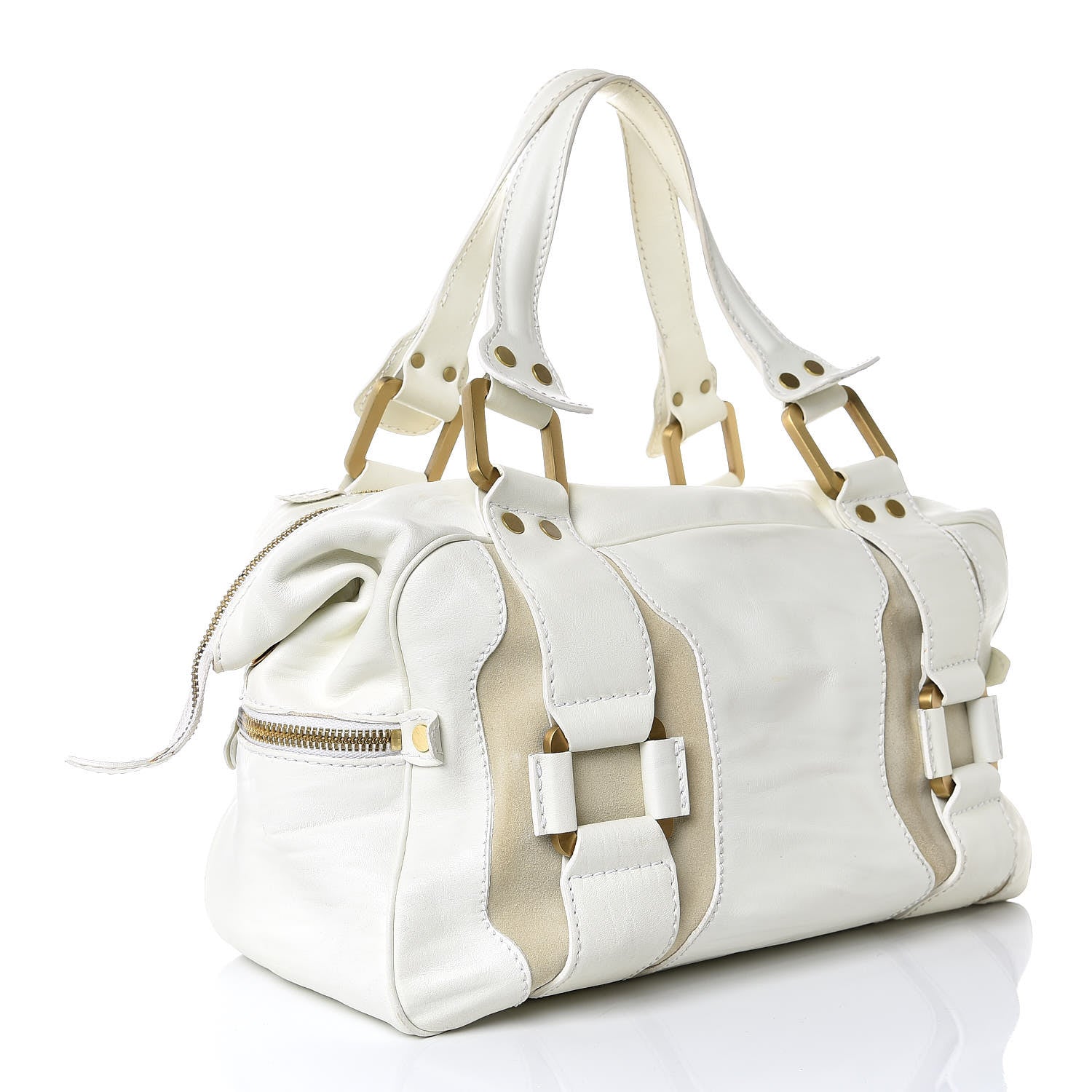 Jimmy Choo Calfskin Suede Malena Satchel White 3 of 13