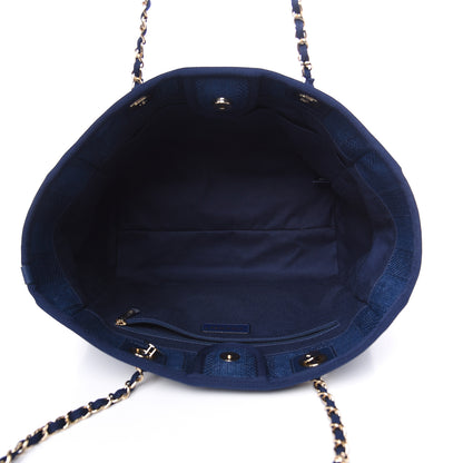 Chanel Mixed Fibers Striped Small Deauville Tote Navy Blue 5 of 10