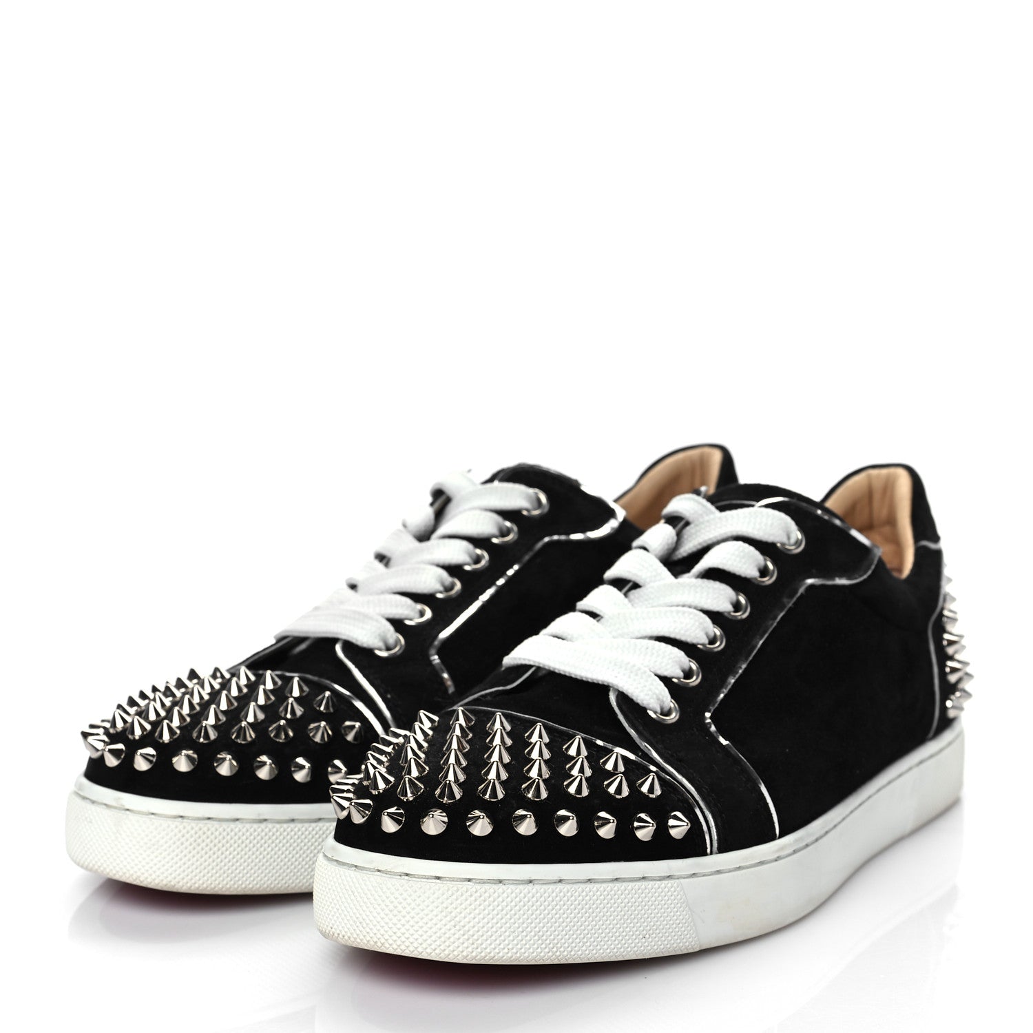Christian Louboutin Suede Womens Louis Junior Spikes Flat Sneakers 37 Black 3 of 9