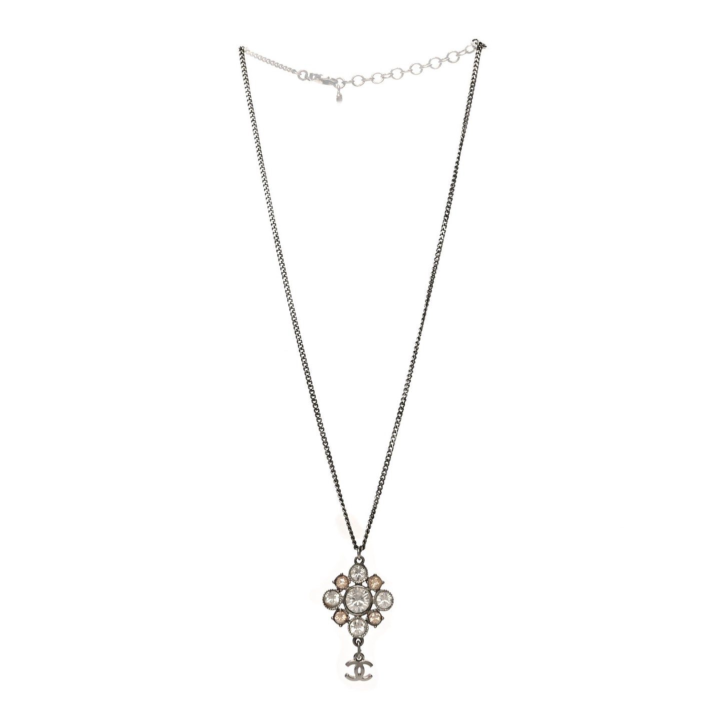 Crystal CC Drop Pendant Necklace Silver