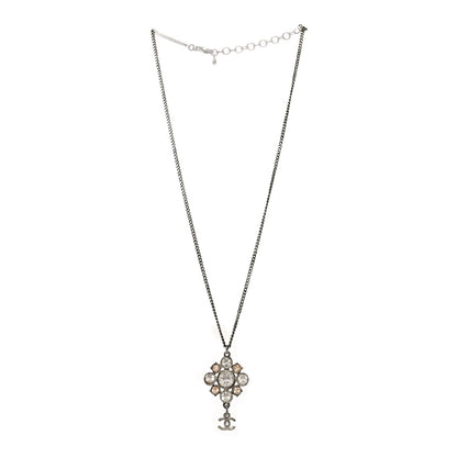Chanel Crystal CC Drop Pendant Necklace Silver 3 of 5