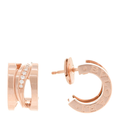 Bulgari 18K Rose Gold Diamond B.Zero1 Legend Hoop Earrings 1 of 6