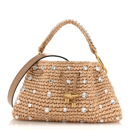 Jimmy Choo Raffia Woven Crystal Small Cinch Bag Natural 1 of 11