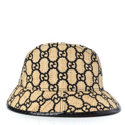 Gucci Raffia Elaphe GG Monogram Embroidered Fedora Hat S Ivory Black 3 of 7