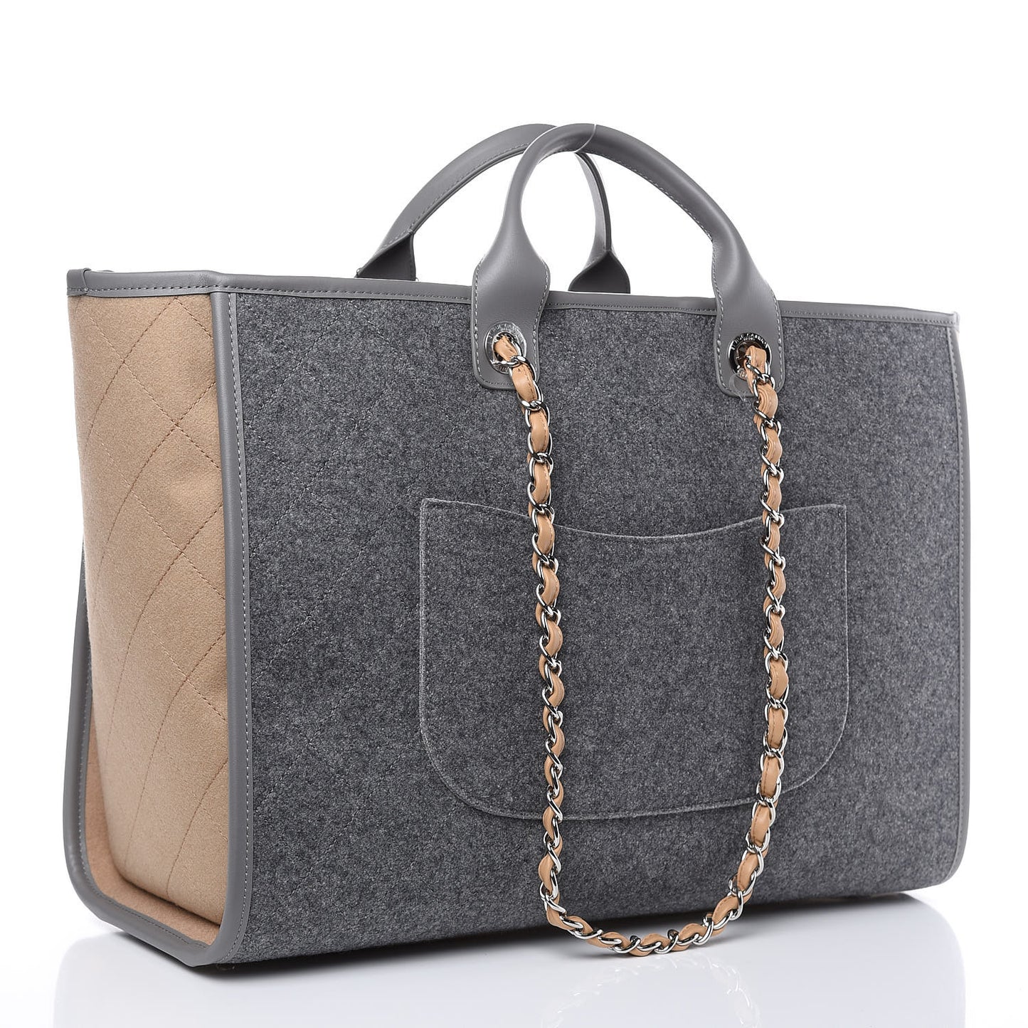 Wool Felt Calfskin Large Deauville Tote Grey Beige