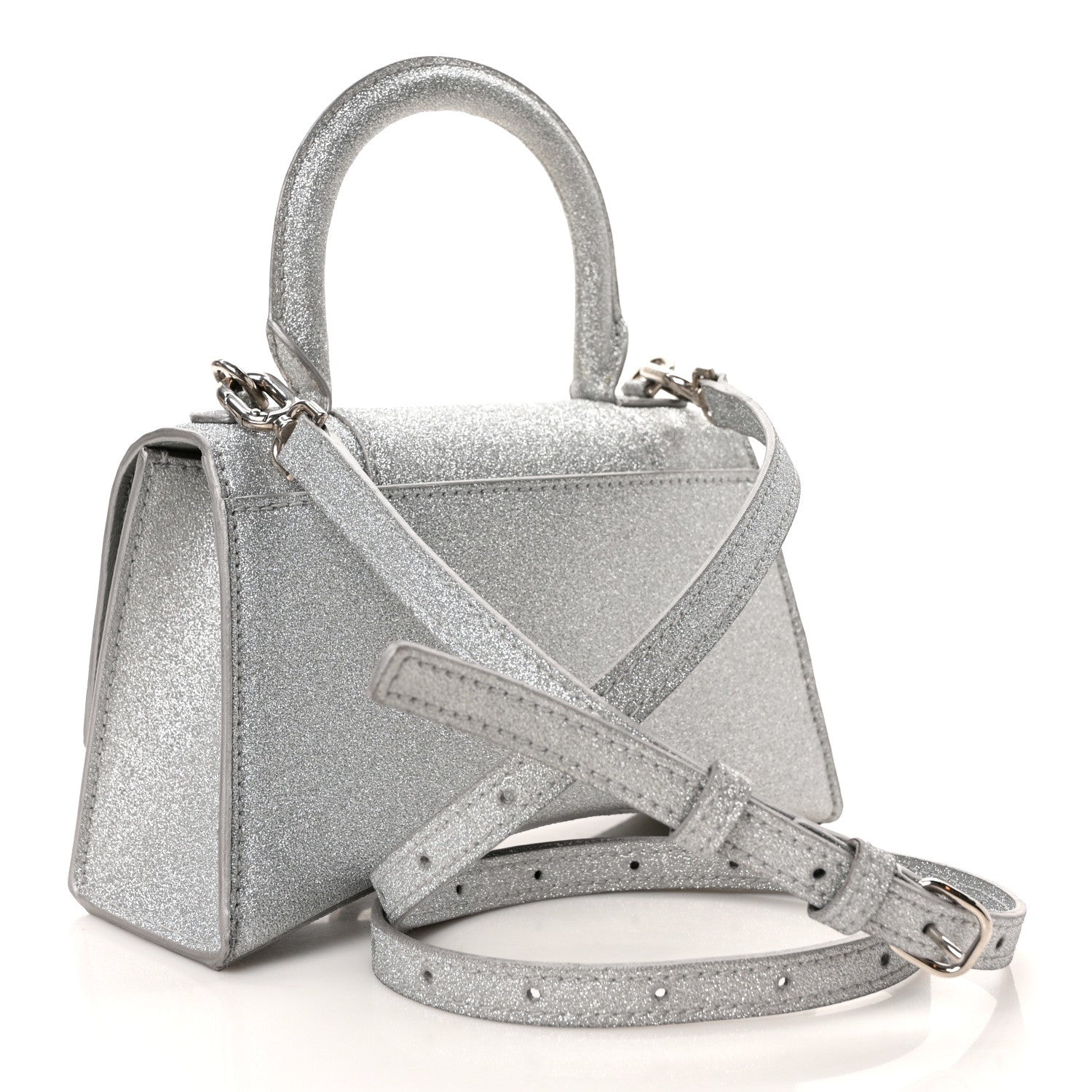 Balenciaga Sparkling Fabric Hourglass Top Handle Bag XS Silver 3 of 10