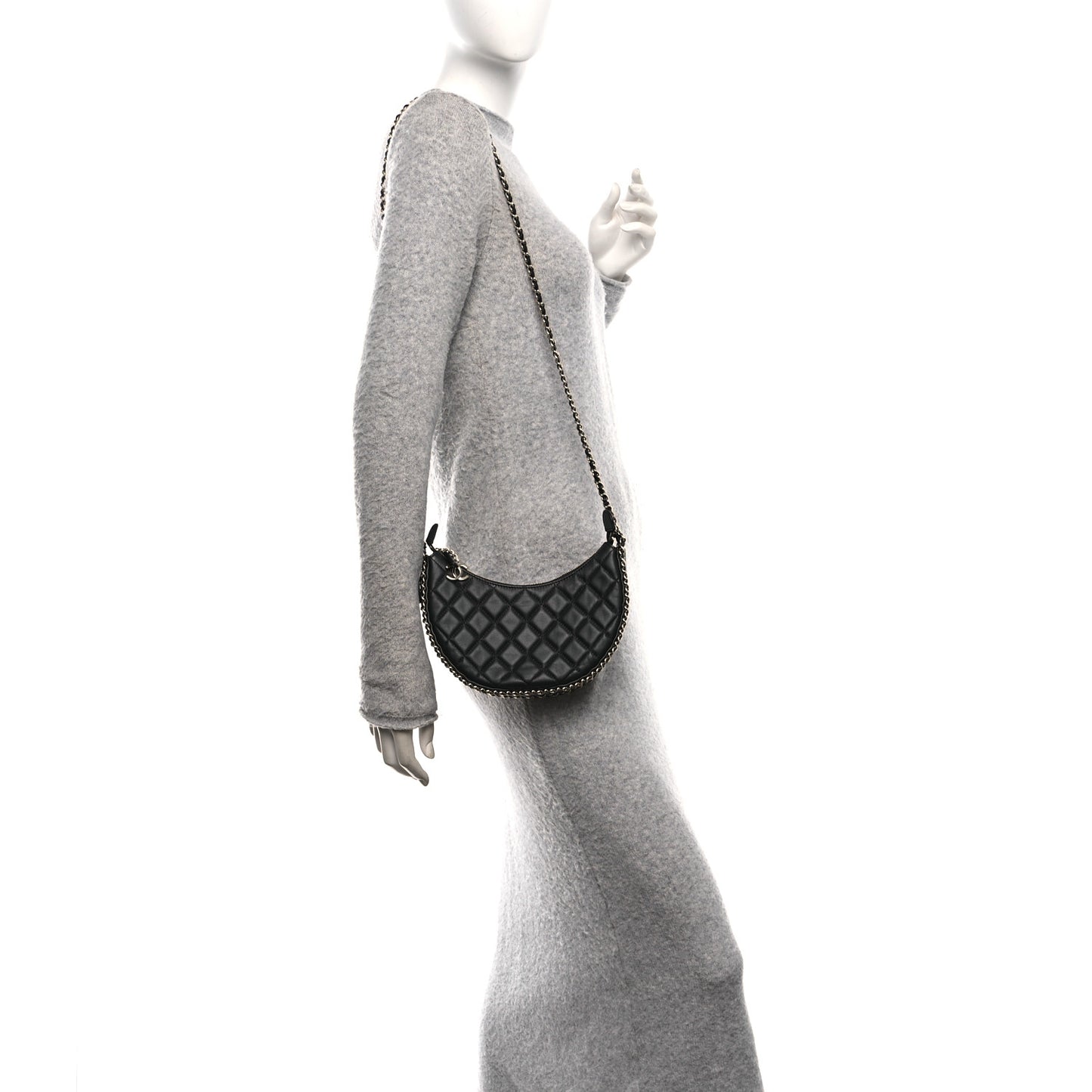 Lambskin Quilted Small Hobo Bag Black