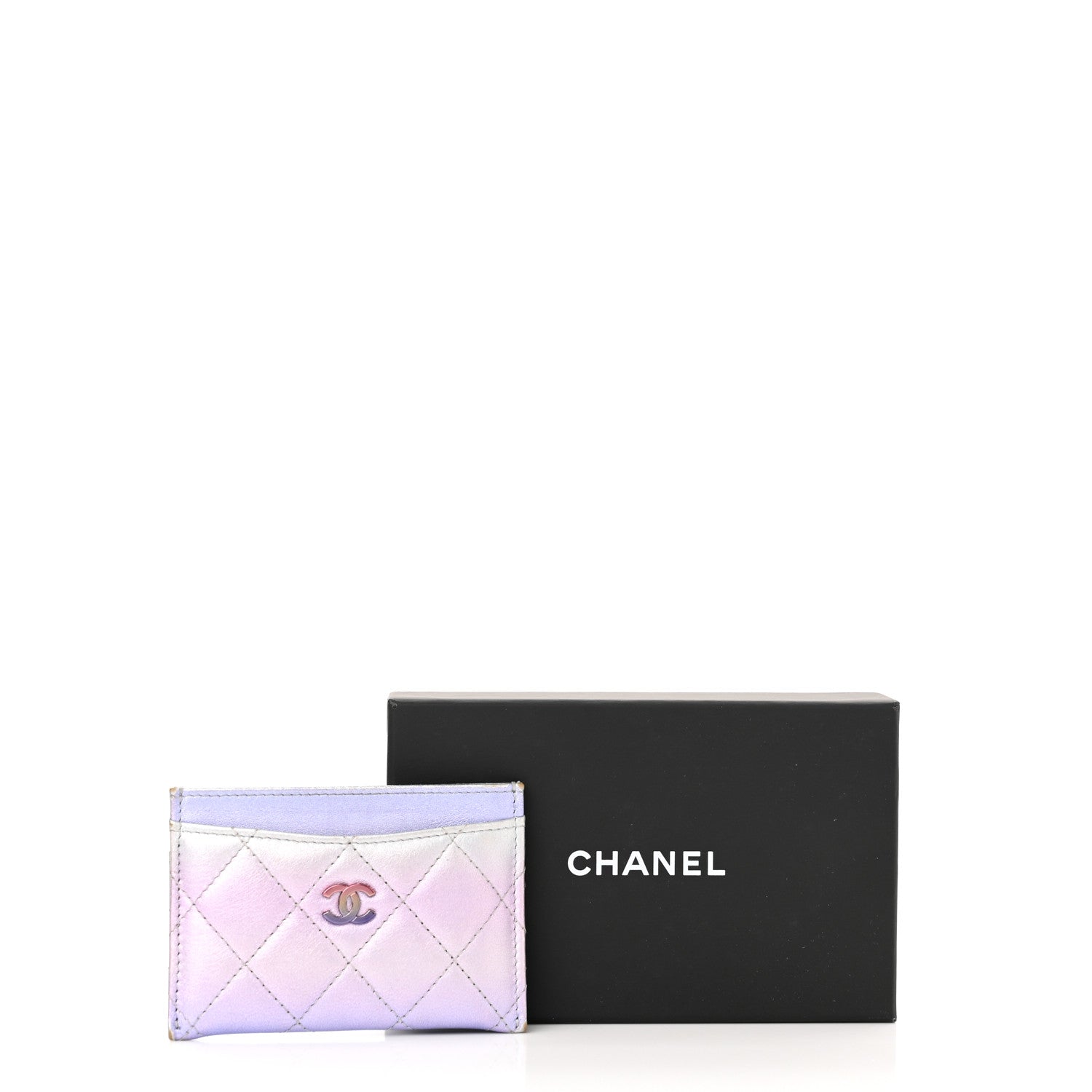 Chanel Gradient Metallic Calfskin Quilted Card Holder Silver Blue Yellow Purple 10 of 10