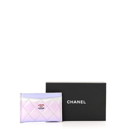 Chanel Gradient Metallic Calfskin Quilted Card Holder Silver Blue Yellow Purple 10 of 10
