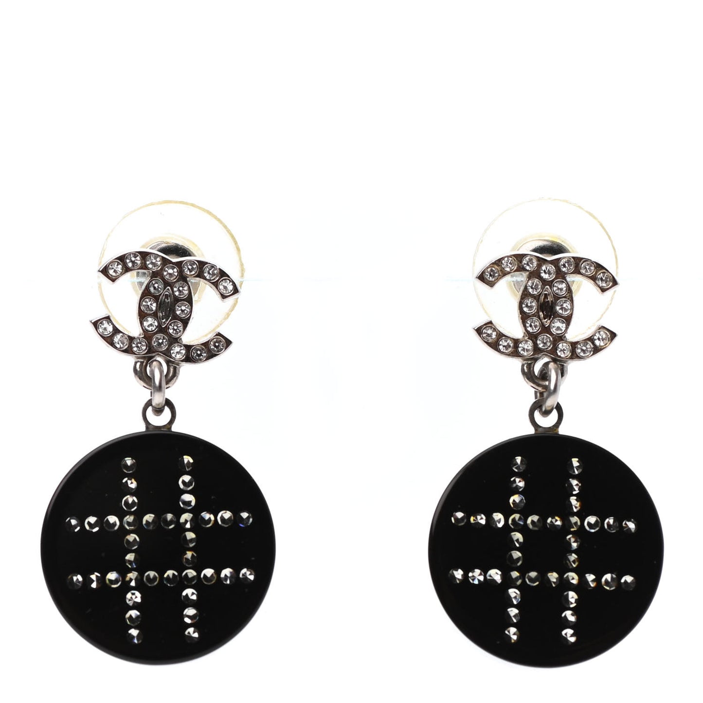 Resin Crystal CC Drop Earrings Black