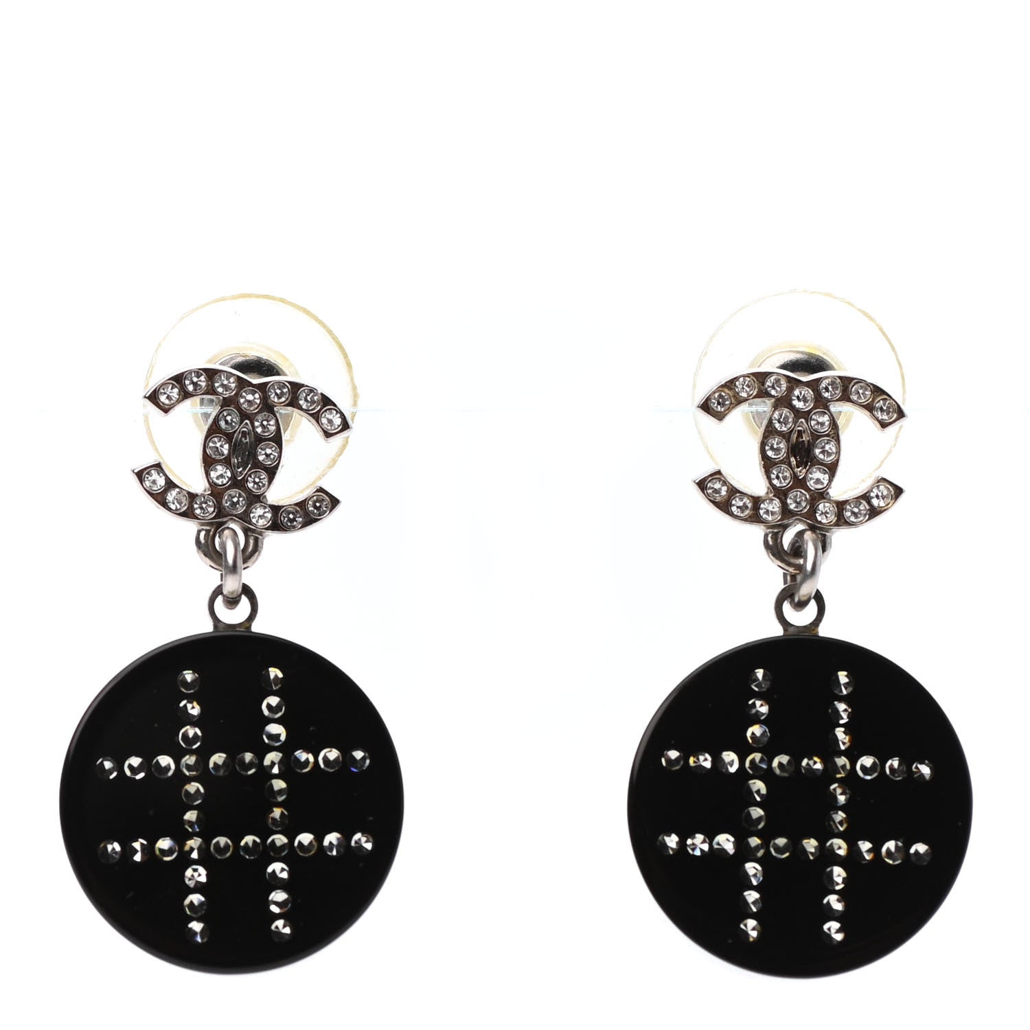 Chanel Resin Crystal CC Drop Earrings Black 1 of 4