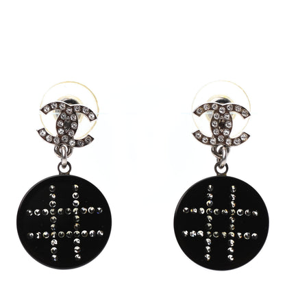 Chanel Resin Crystal CC Drop Earrings Black 1 of 4