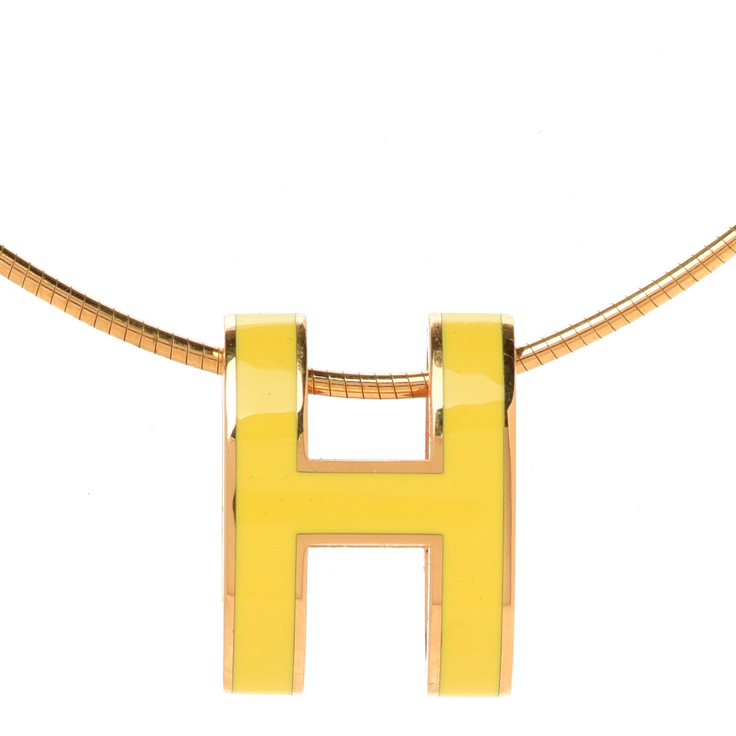 Hermes Lacquered Gold Pop H Pendant Necklace Naples Yellow 4 of 7