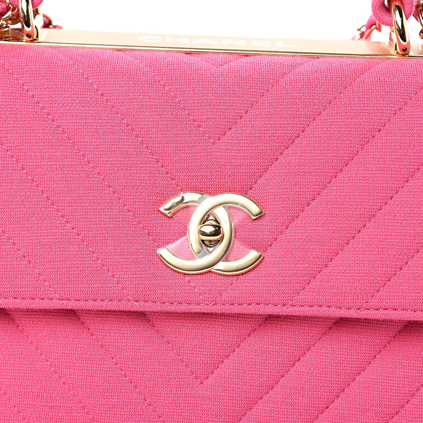 Jersey Chevron Quilted Small Trendy CC Dual Handle Flap Bag Pink