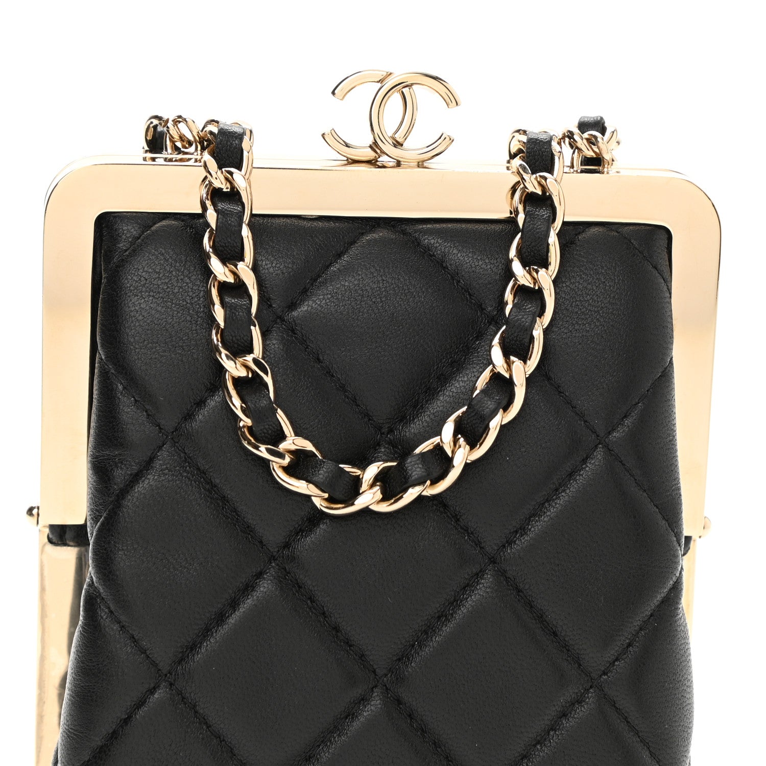 Chanel Lambskin Plexi Quilted CC Evening Clutch With Chain Black 9 of 11