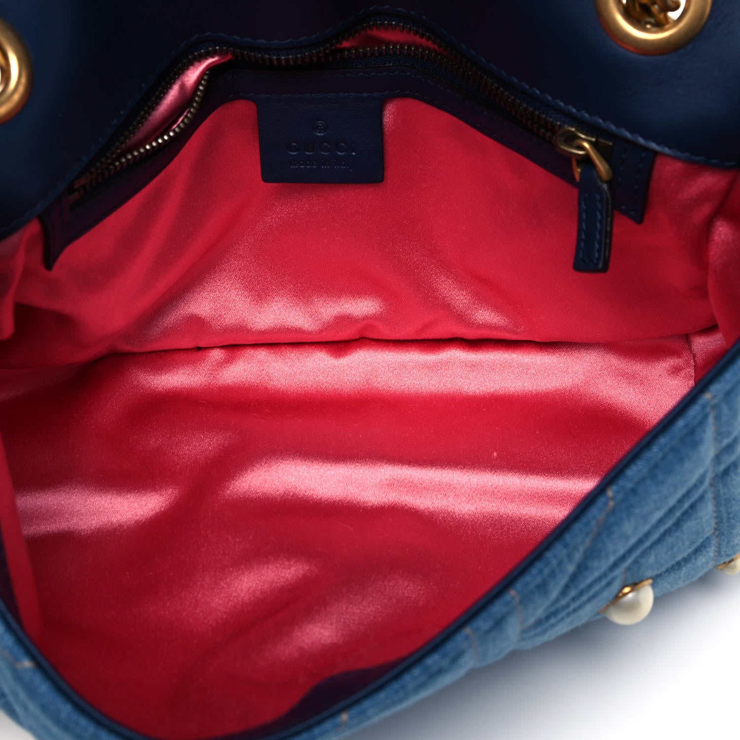 Gucci Denim Matelasse Pearl Studded Small GG Marmont Shoulder Bag Blue 7 of 9