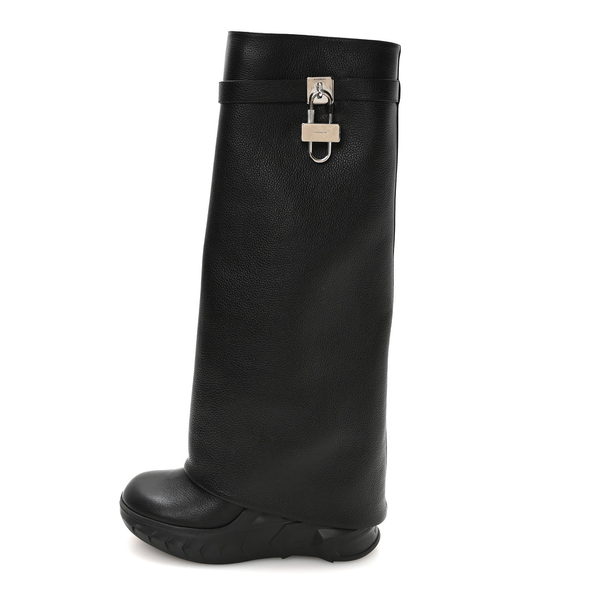 Givenchy Grained Calfskin Shark Lock Biker Knee Boots 40 Black 1 of 7
