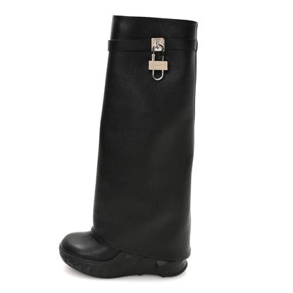 Givenchy Grained Calfskin Shark Lock Biker Knee Boots 40 Black 1 of 7