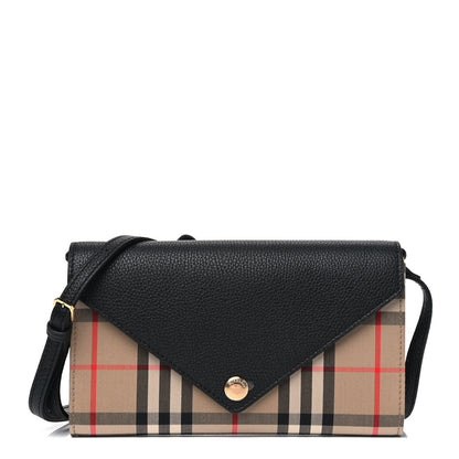 Burberry Grainy Calfskin Vintage Check Wallet With Detachable Strap Black 1 of 5