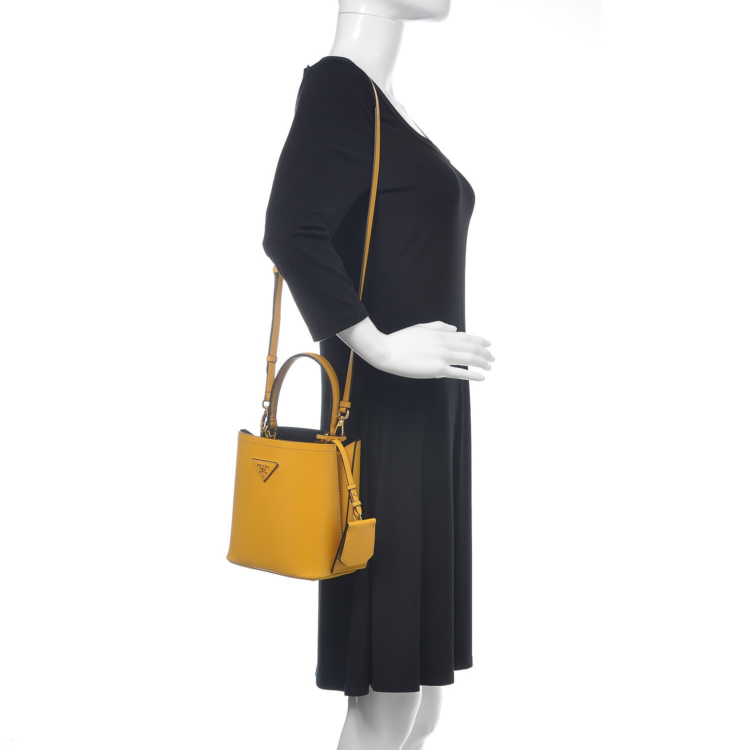 Prada Saffiano Cuir Calfskin Small Panier Bucket Bag Soleil Black 2 of 11