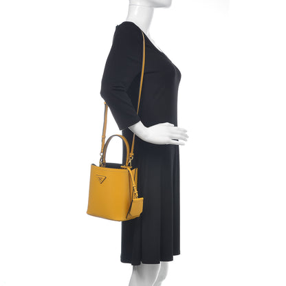 Prada Saffiano Cuir Calfskin Small Panier Bucket Bag Soleil Black 2 of 11