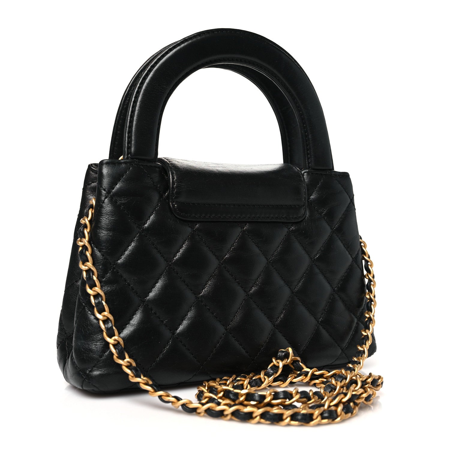 Chanel Shiny Aged Calfskin Quilted Nano Kelly Shopper Black 3 of 10