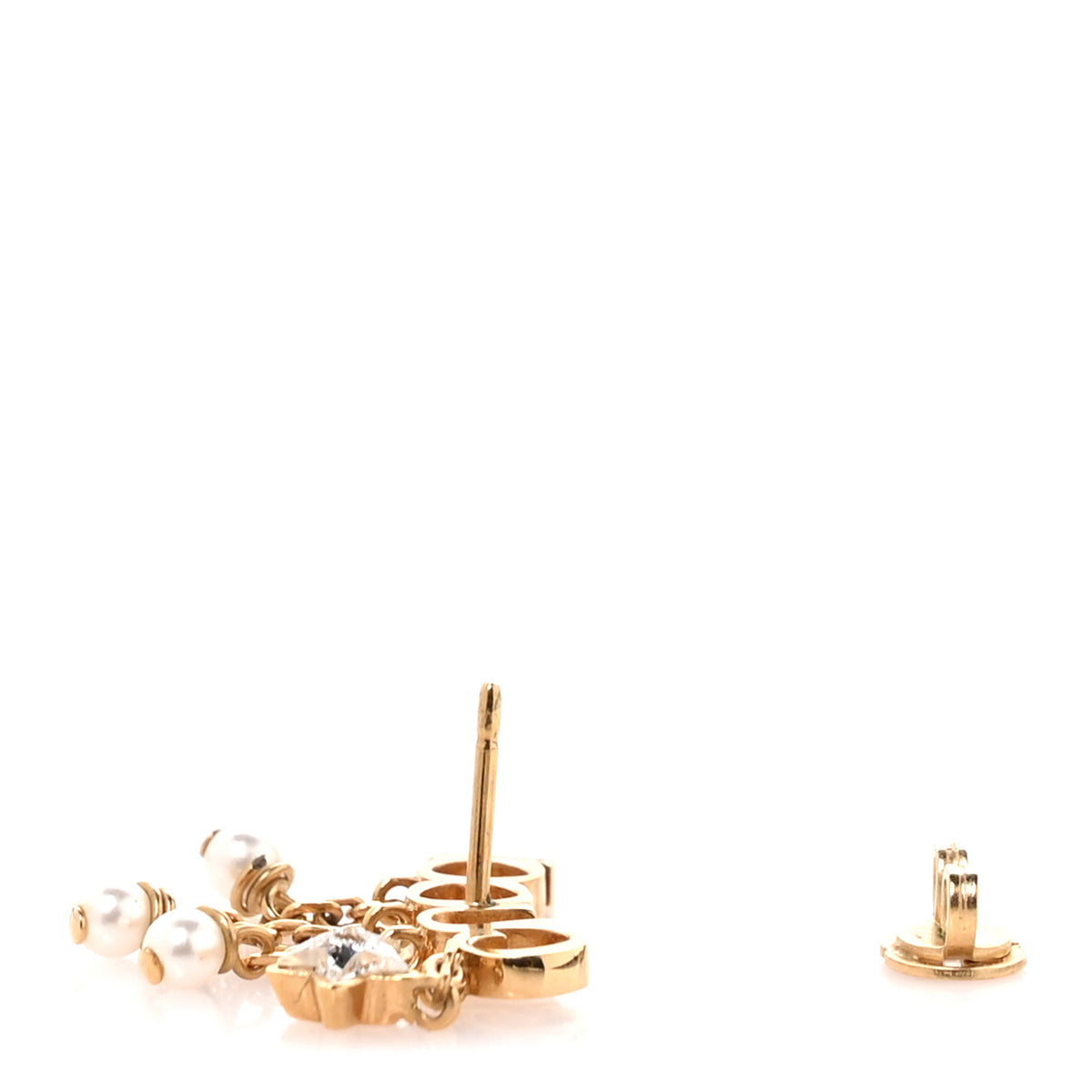 Metal Crystal Pearl Script Drop Single Earring Gold