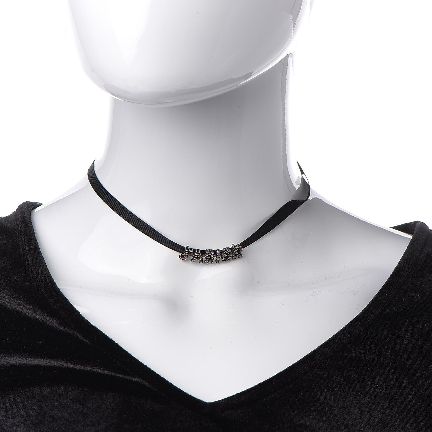 Christian Dior Grosgrain Ribbon Crystal J'Adior Logo Choker Necklace Multicolor 2 of 5