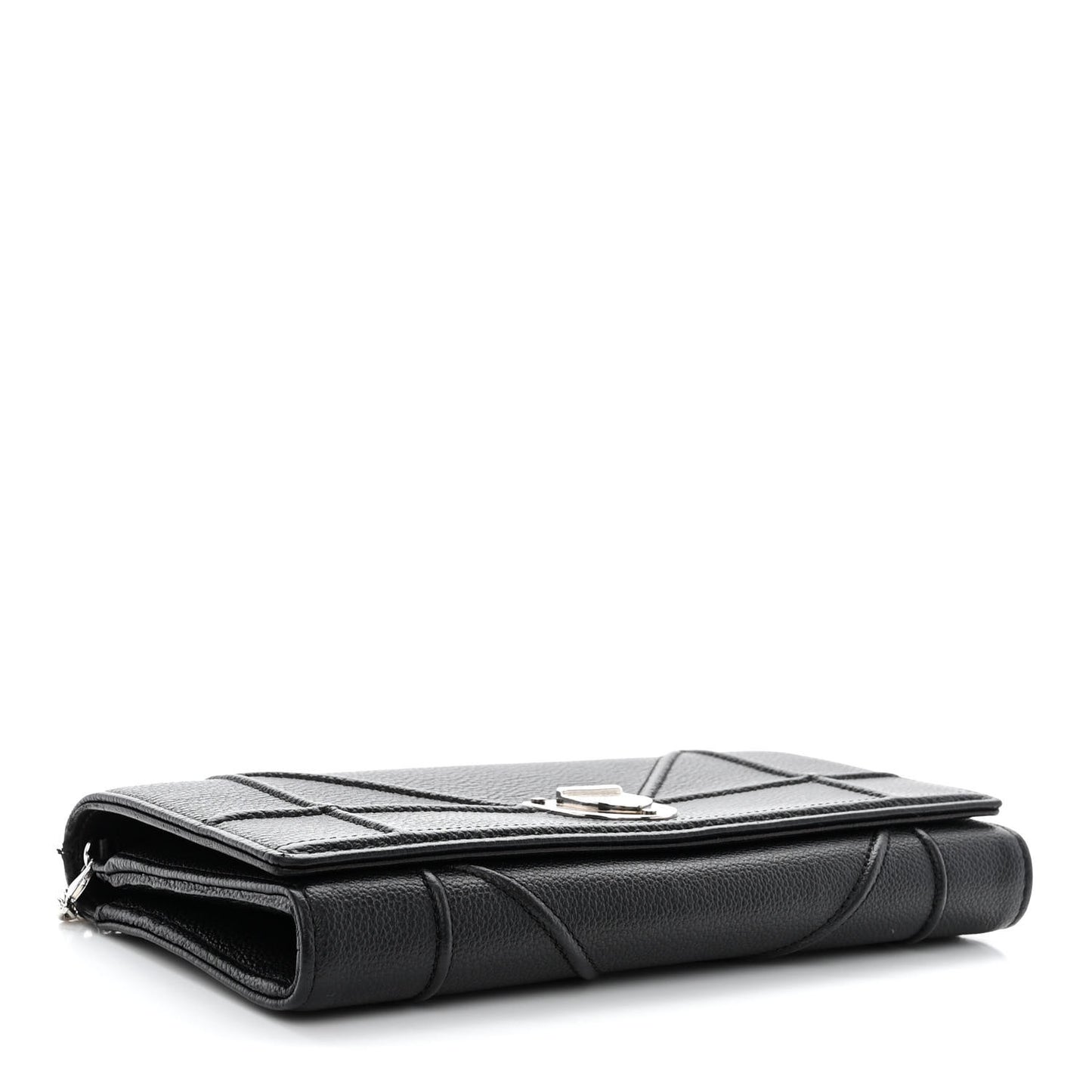 Grained Calfskin Diorama Croisiere Chain Wallet Black