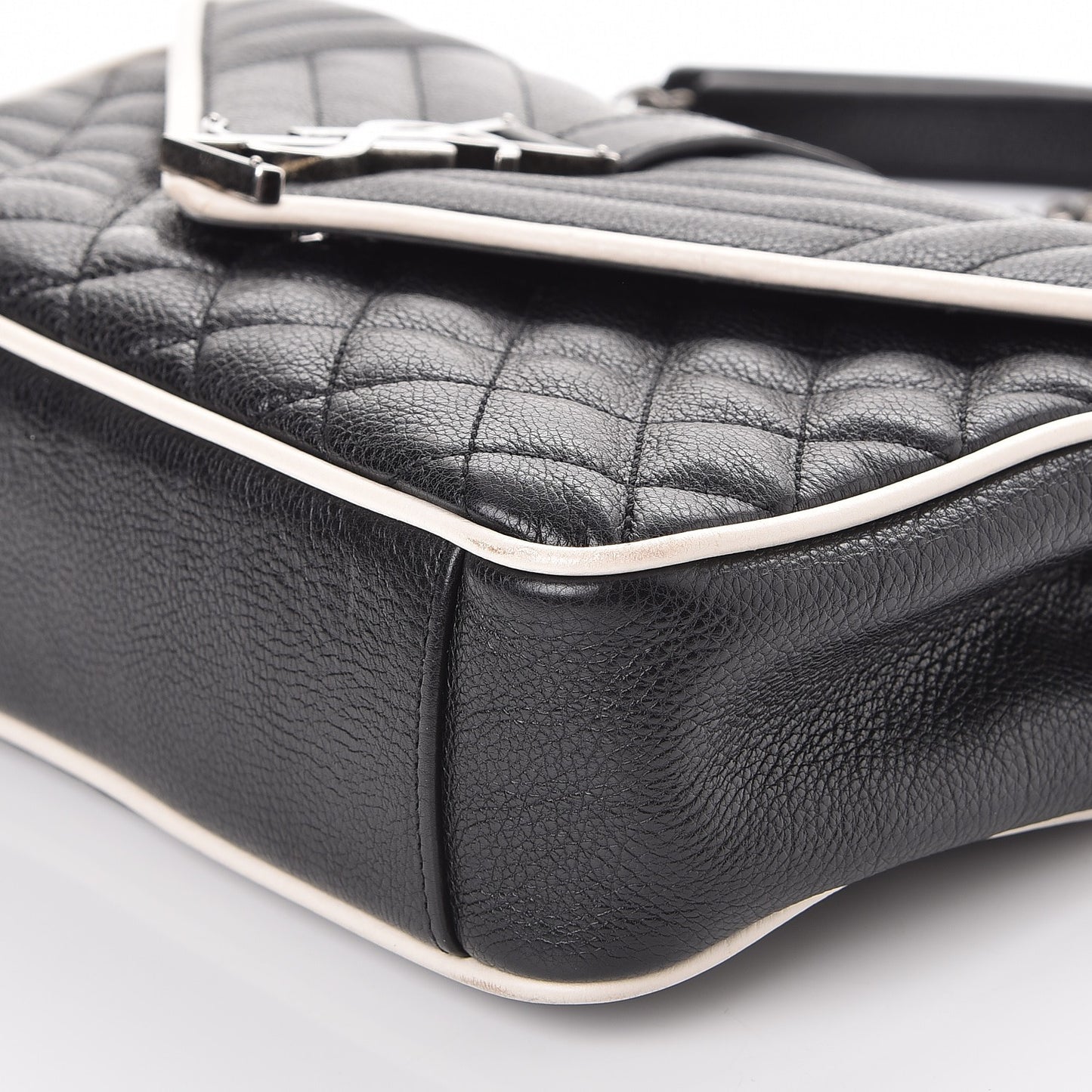 Grained Calfskin Tri-Quilt Monogram Medium College Bag Black White