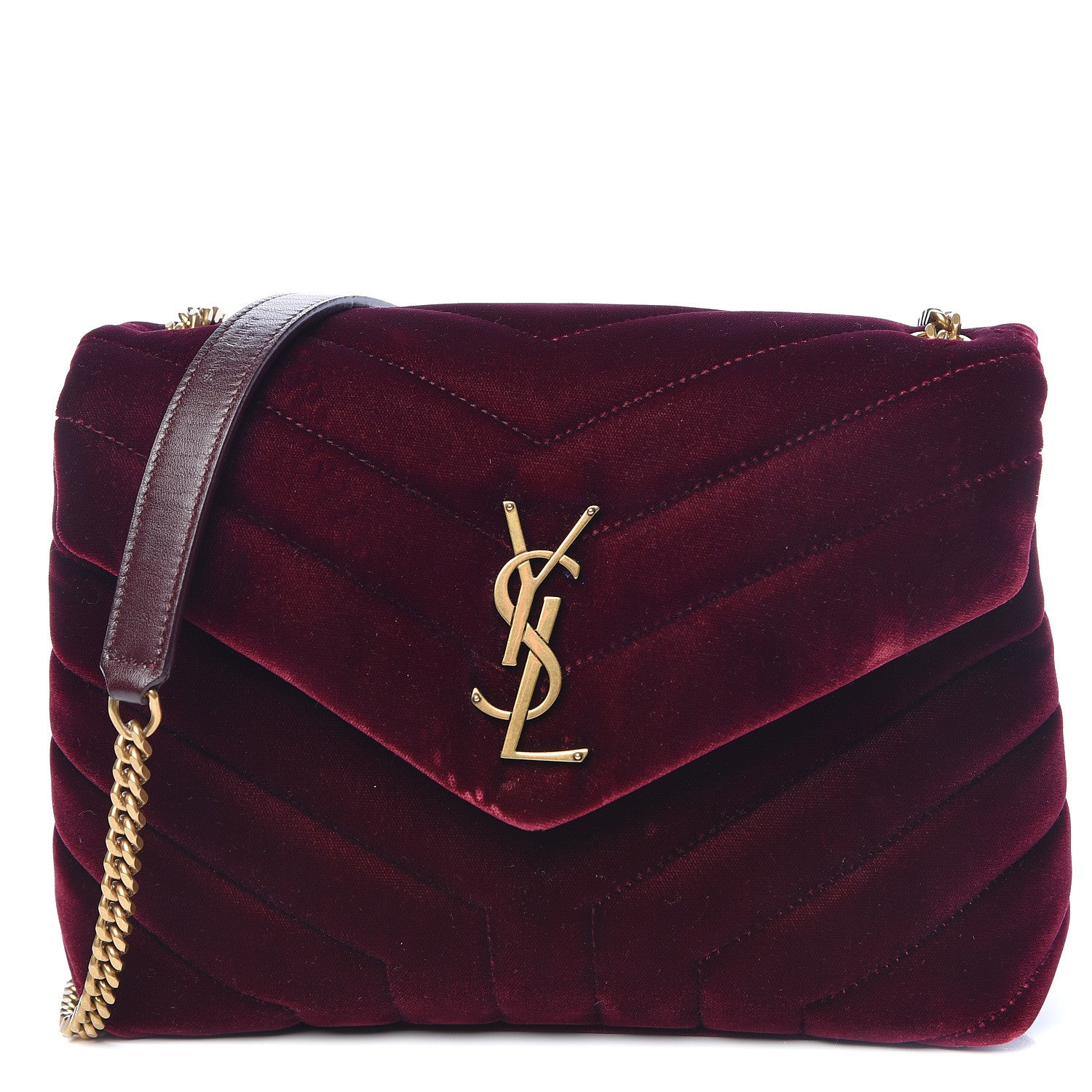 Saint Laurent Velvet Y Quilted Monogram Small Loulou Chain Satchel Burgundy 1 of 15