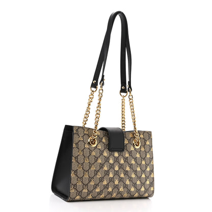 Gucci GG Supreme Monogram Bees Small Padlock Tote Beige Oro Black 3 of 11