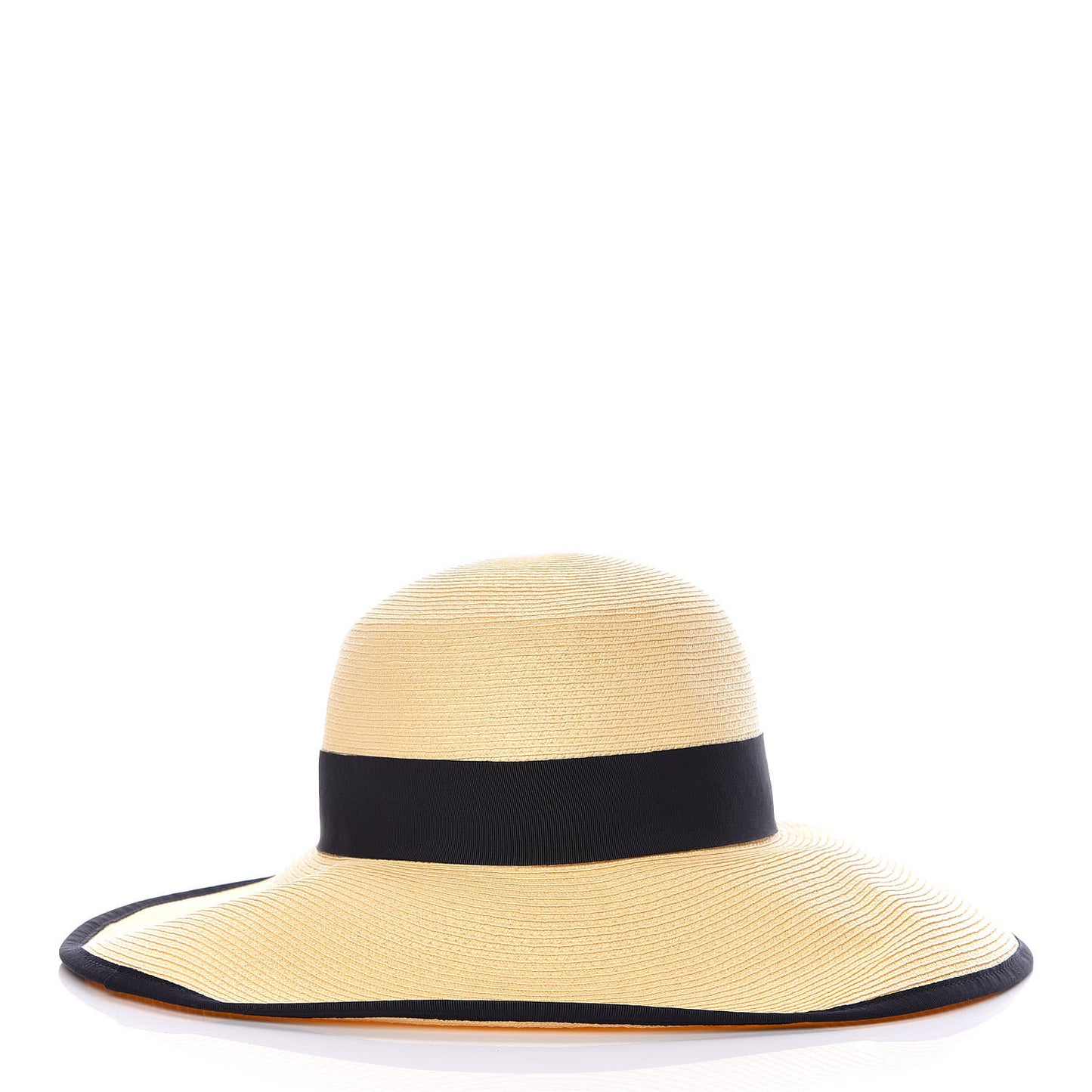 Straw Wide Brim 1973 Hat M Black Natural