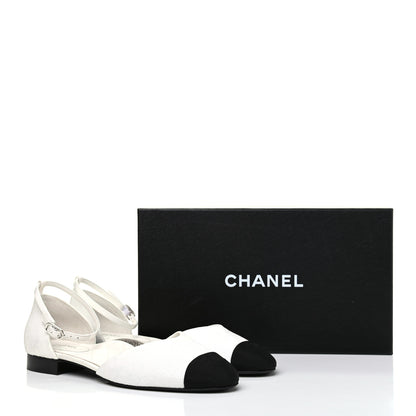 Chanel Sequin Grosgrain Cap Toe CC Ankle Strap Sandals 42 White Black 9 of 9
