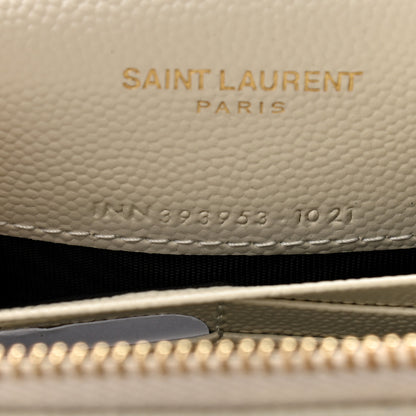 Saint Laurent Grain De Poudre Matelasse Chevron Monogram Envelope Chain Wallet Optical White 7 of 9