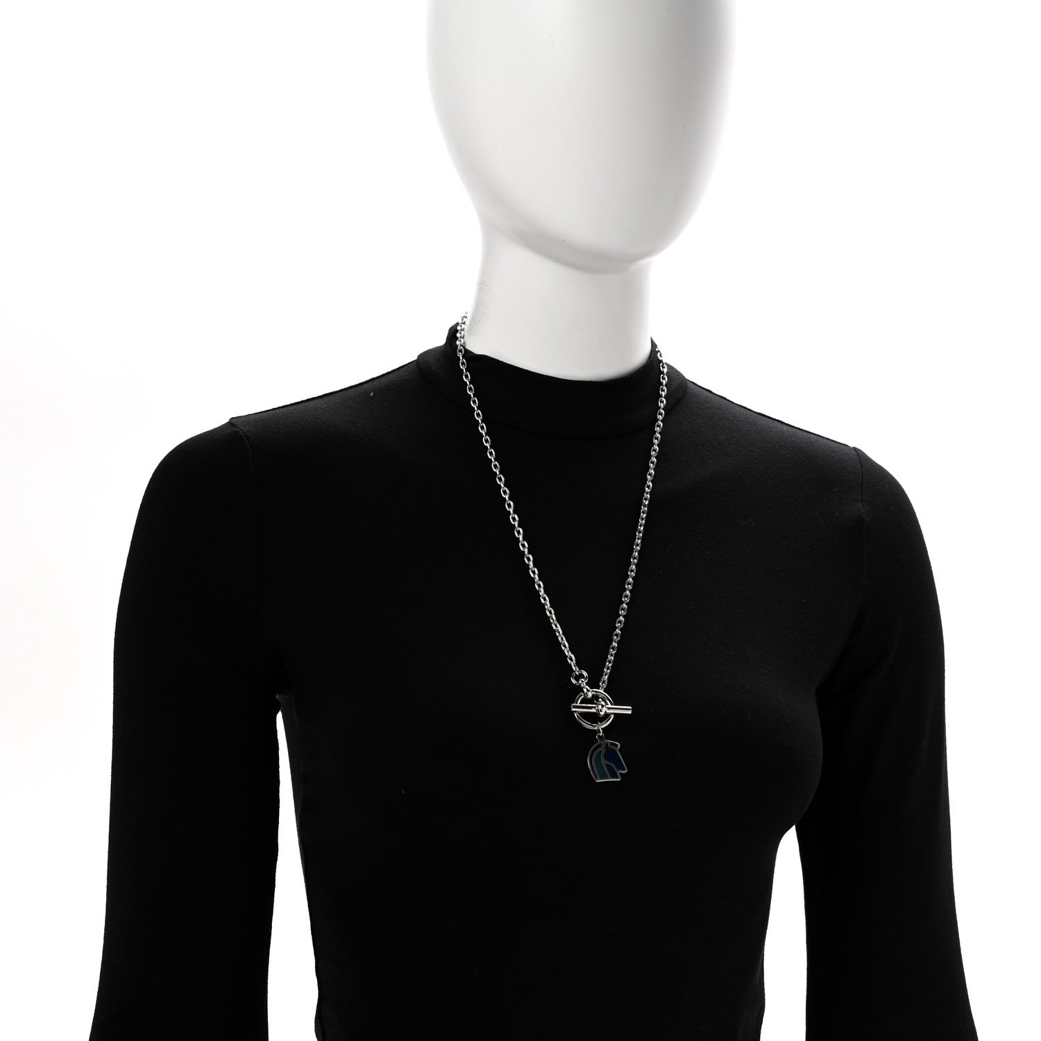 Hermes Palladium Enamel Helios Cheval Necklace Camaïeu De Bleu 2 of 8